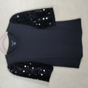 04174 Ann Taylor black knit top with puffy sequin sleeves XXSP NWT